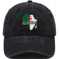 Algeria Algerian Pride Map of Africa Heritage Graphic Washed Cotton Baseball Cap Patriotic North African Roots National Flag