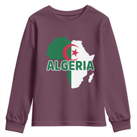 Algeria Algerian Pride Map of Africa Heritage Graphic Youth Sweatshirt Patriotic North African Roots National Flag