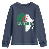 Algeria Algerian Pride Map of Africa Heritage Graphic Youth Sweatshirt Patriotic North African Roots National Flag