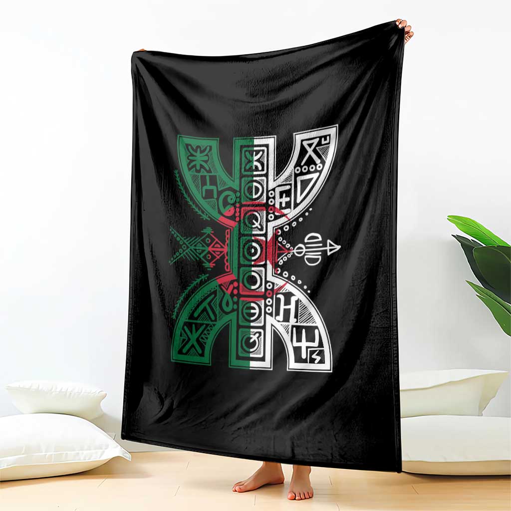 Algeria Amazigh Berber Yaz Symbol Algerian Flag Heritage Graphic Throw Blanket Traditional North African Tribal Culture Art