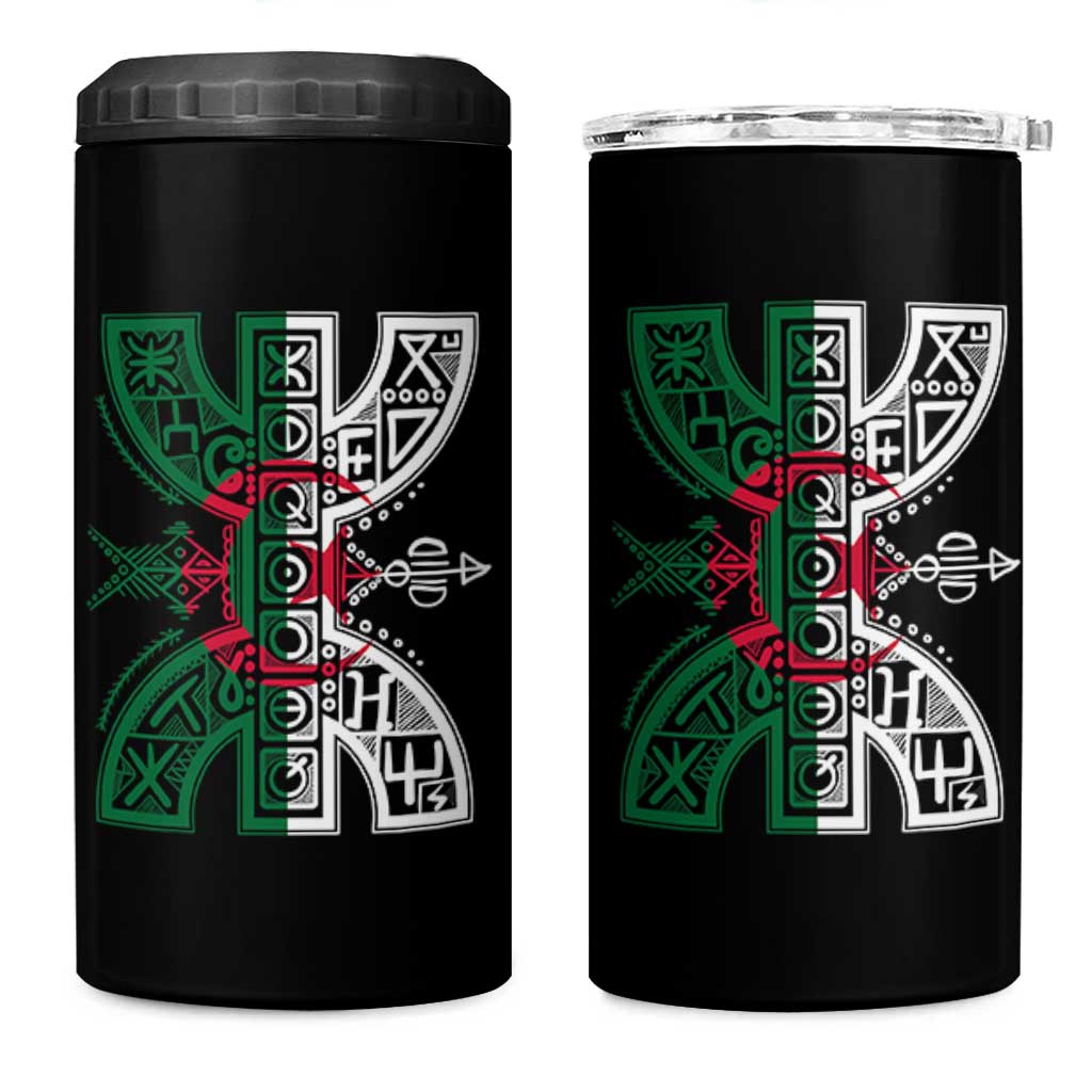 Algeria Amazigh Berber Yaz Symbol Algerian Flag Heritage Graphic 4 in 1 Can Cooler Tumbler Traditional North African Tribal Culture Art