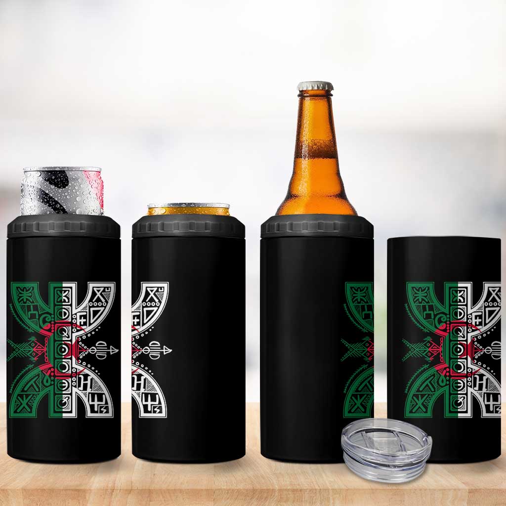 Algeria Amazigh Berber Yaz Symbol Algerian Flag Heritage Graphic 4 in 1 Can Cooler Tumbler Traditional North African Tribal Culture Art