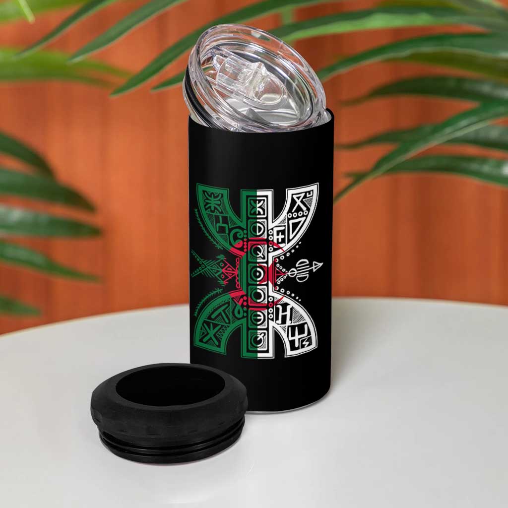 Algeria Amazigh Berber Yaz Symbol Algerian Flag Heritage Graphic 4 in 1 Can Cooler Tumbler Traditional North African Tribal Culture Art