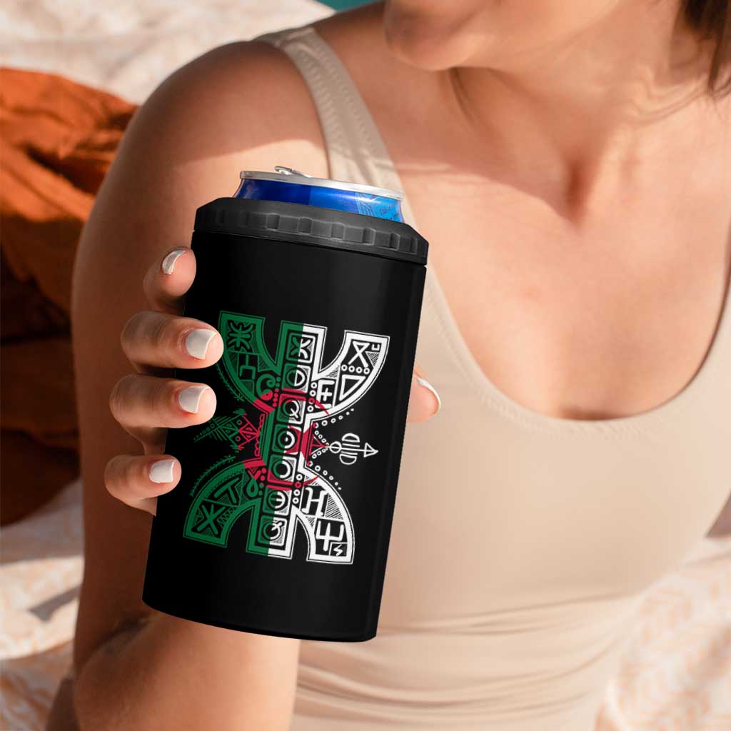Algeria Amazigh Berber Yaz Symbol Algerian Flag Heritage Graphic 4 in 1 Can Cooler Tumbler Traditional North African Tribal Culture Art