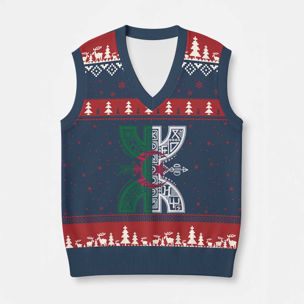 Algeria Amazigh Berber Yaz Symbol Algerian Flag Heritage Graphic V-Neck Knit Sweater Vest Traditional North African Tribal Culture Art