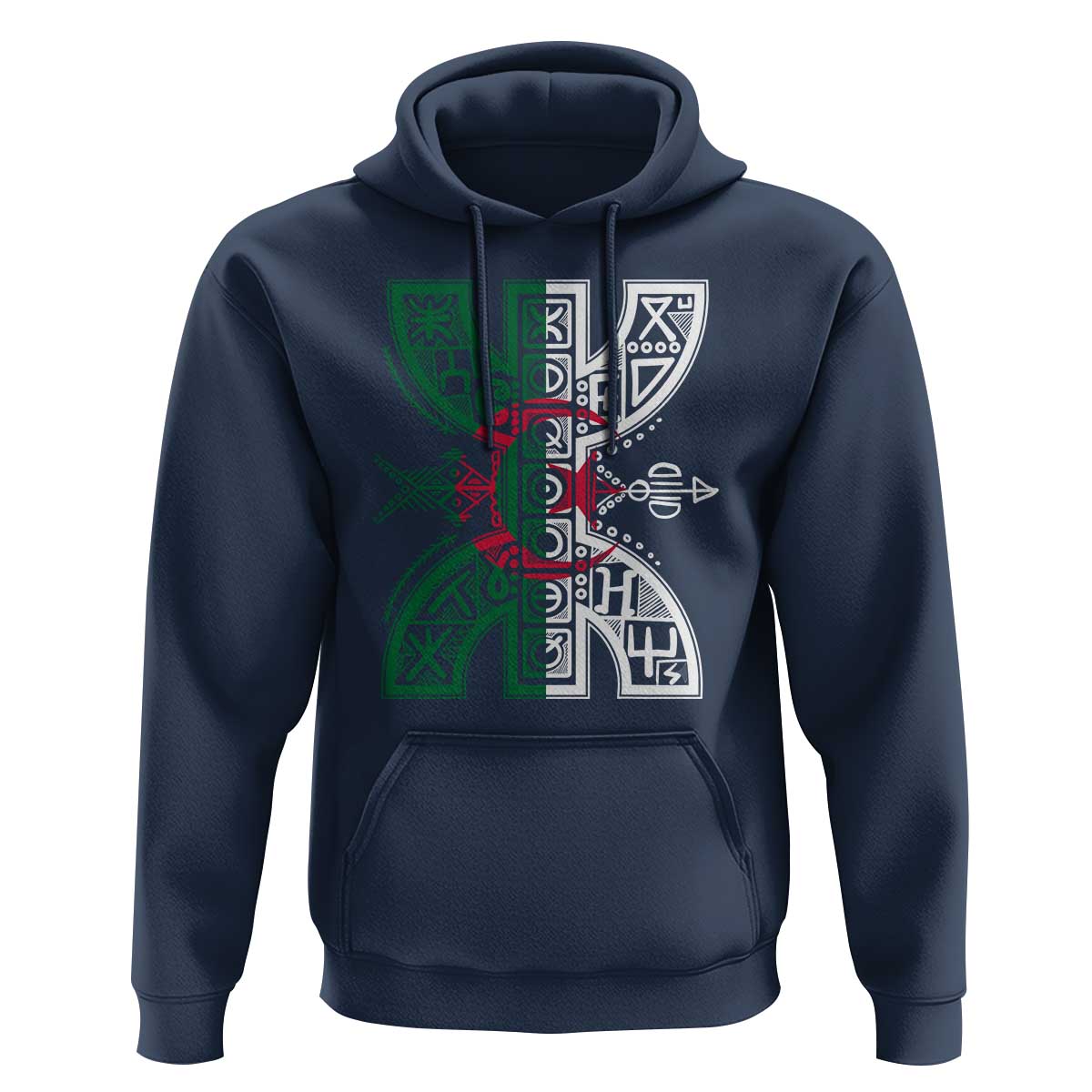Algeria Amazigh Berber Yaz Symbol Algerian Flag Heritage Graphic Hoodie Traditional North African Tribal Culture Art