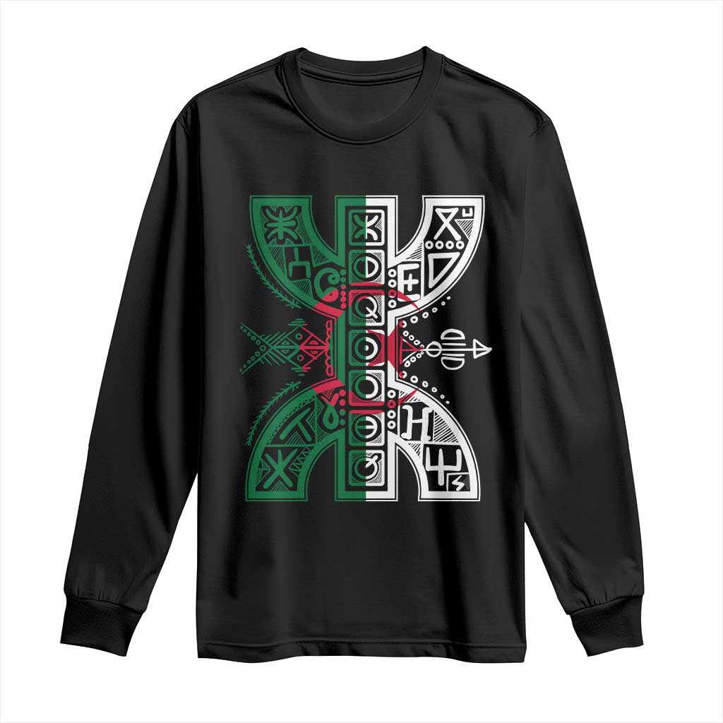 Algeria Amazigh Berber Yaz Symbol Algerian Flag Heritage Graphic Long Sleeve Shirt Traditional North African Tribal Culture Art