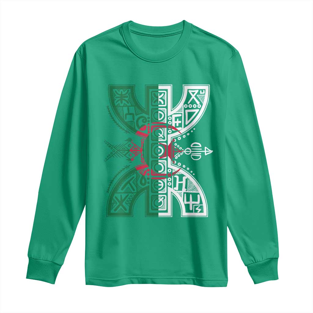 Algeria Amazigh Berber Yaz Symbol Algerian Flag Heritage Graphic Long Sleeve Shirt Traditional North African Tribal Culture Art