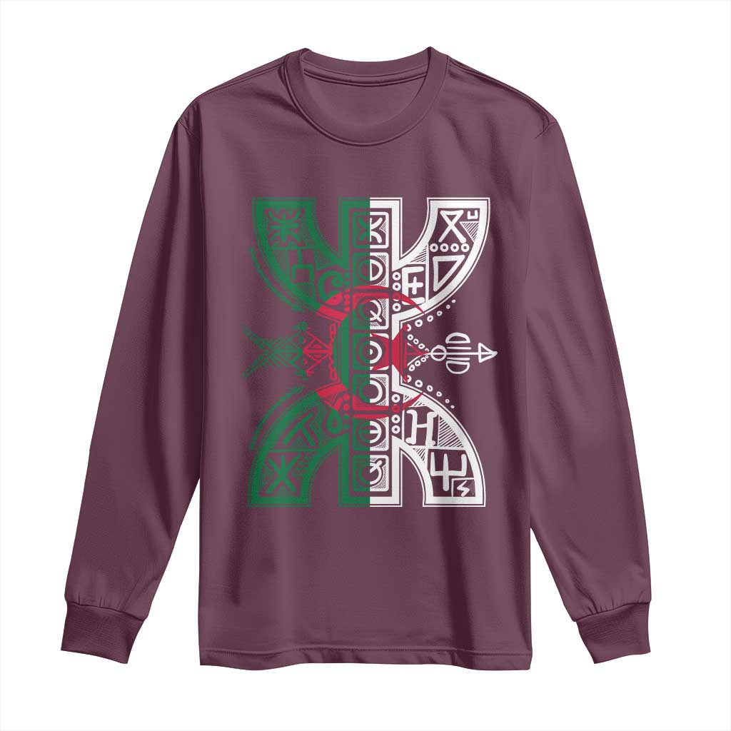 Algeria Amazigh Berber Yaz Symbol Algerian Flag Heritage Graphic Long Sleeve Shirt Traditional North African Tribal Culture Art