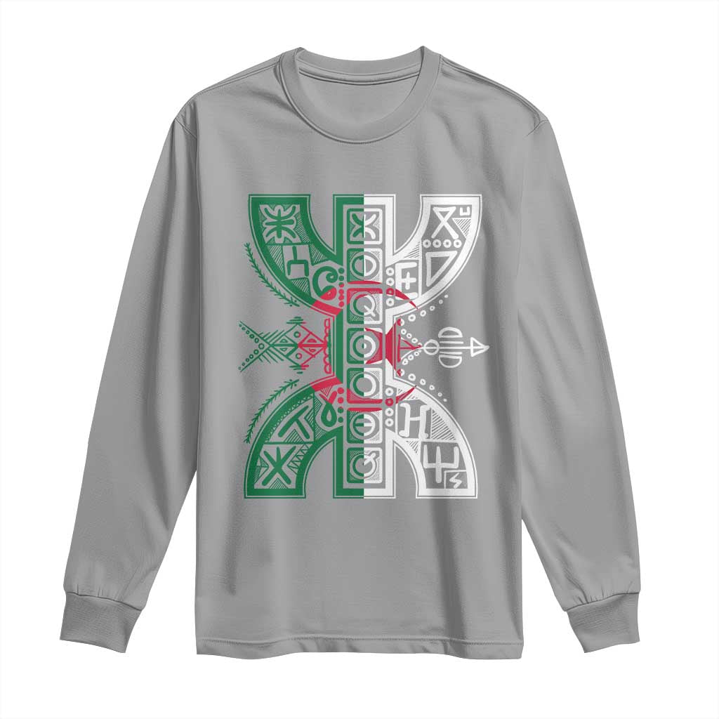 Algeria Amazigh Berber Yaz Symbol Algerian Flag Heritage Graphic Long Sleeve Shirt Traditional North African Tribal Culture Art