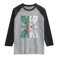 Algeria Amazigh Berber Yaz Symbol Algerian Flag Heritage Graphic Raglan Shirt Traditional North African Tribal Culture Art