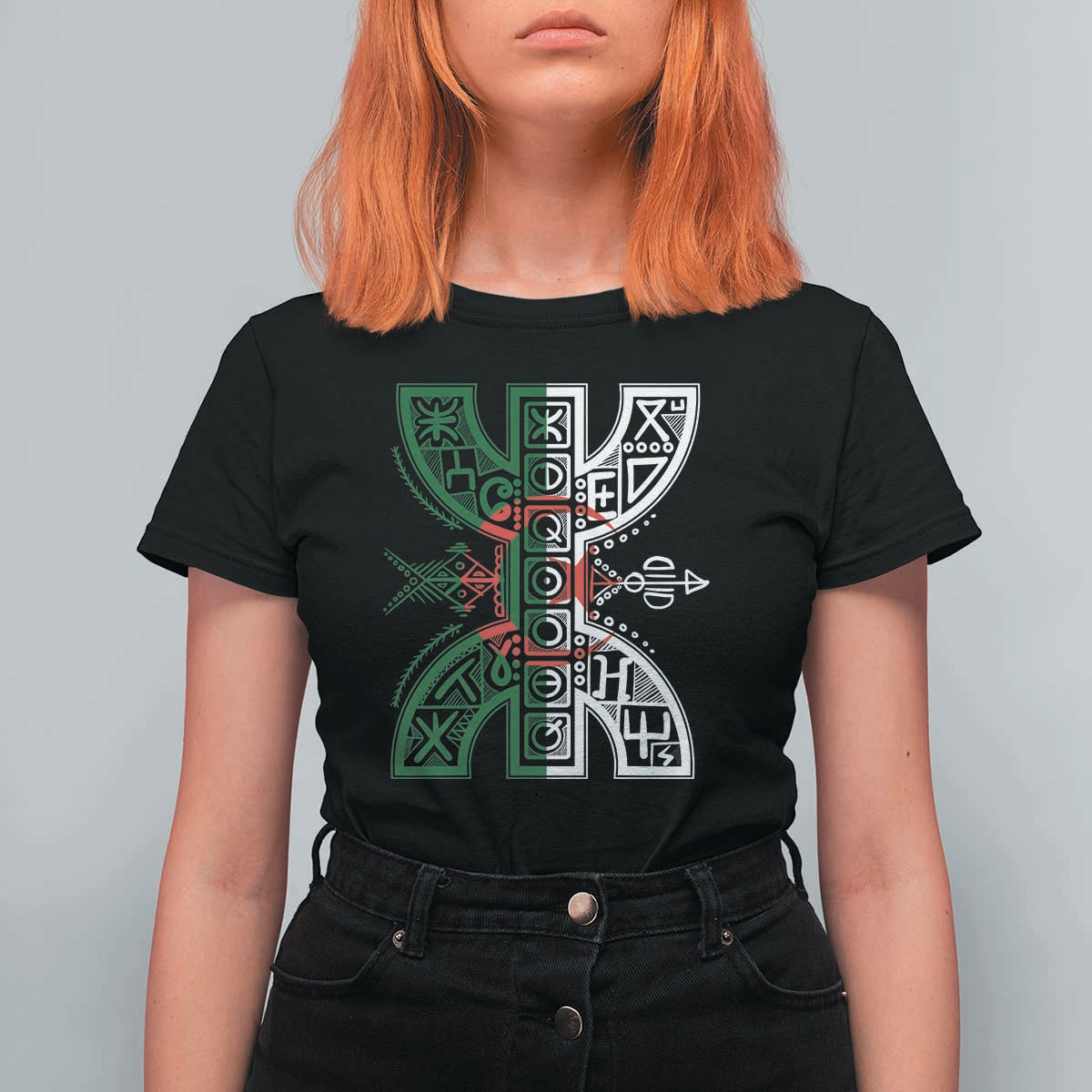 Algeria Amazigh Berber Yaz Symbol Algerian Flag Heritage Graphic T Shirt For Women Traditional North African Tribal Culture Art