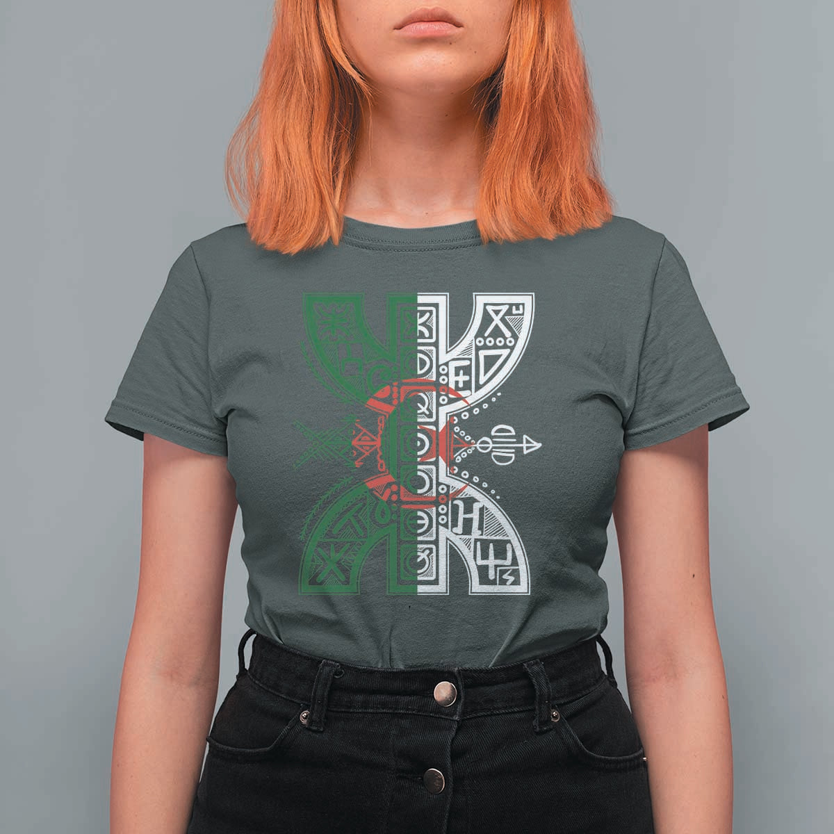 Algeria Amazigh Berber Yaz Symbol Algerian Flag Heritage Graphic T Shirt For Women Traditional North African Tribal Culture Art