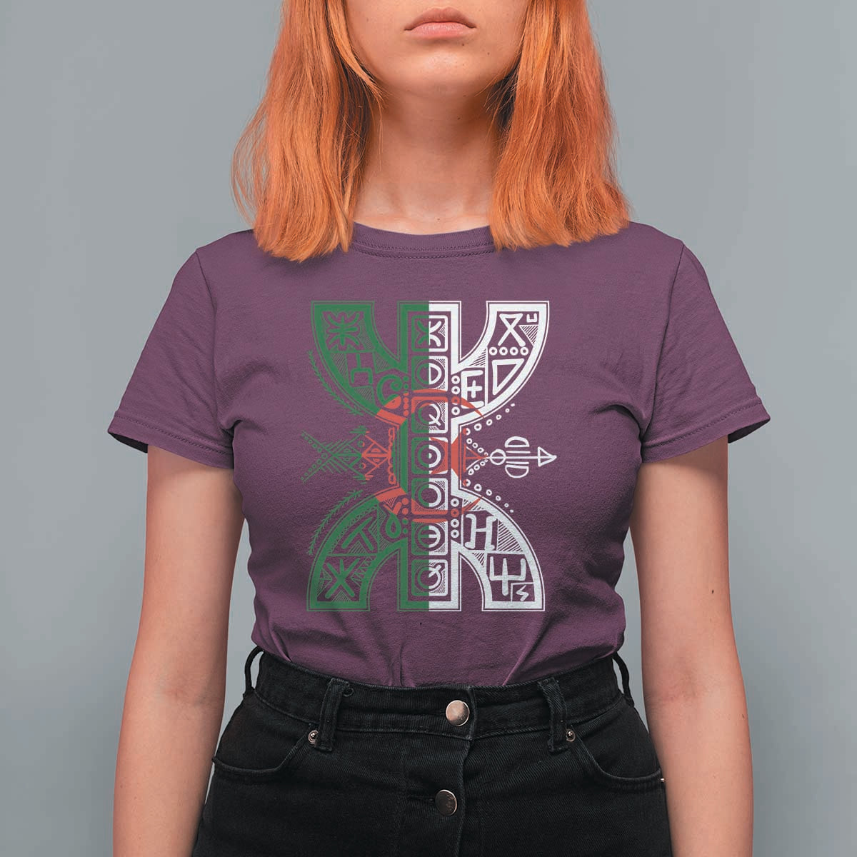 Algeria Amazigh Berber Yaz Symbol Algerian Flag Heritage Graphic T Shirt For Women Traditional North African Tribal Culture Art