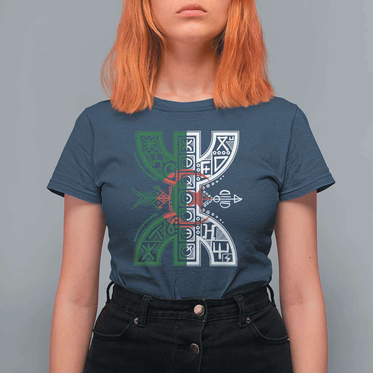 Algeria Amazigh Berber Yaz Symbol Algerian Flag Heritage Graphic T Shirt For Women Traditional North African Tribal Culture Art
