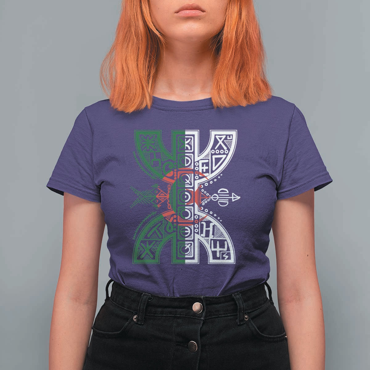 Algeria Amazigh Berber Yaz Symbol Algerian Flag Heritage Graphic T Shirt For Women Traditional North African Tribal Culture Art