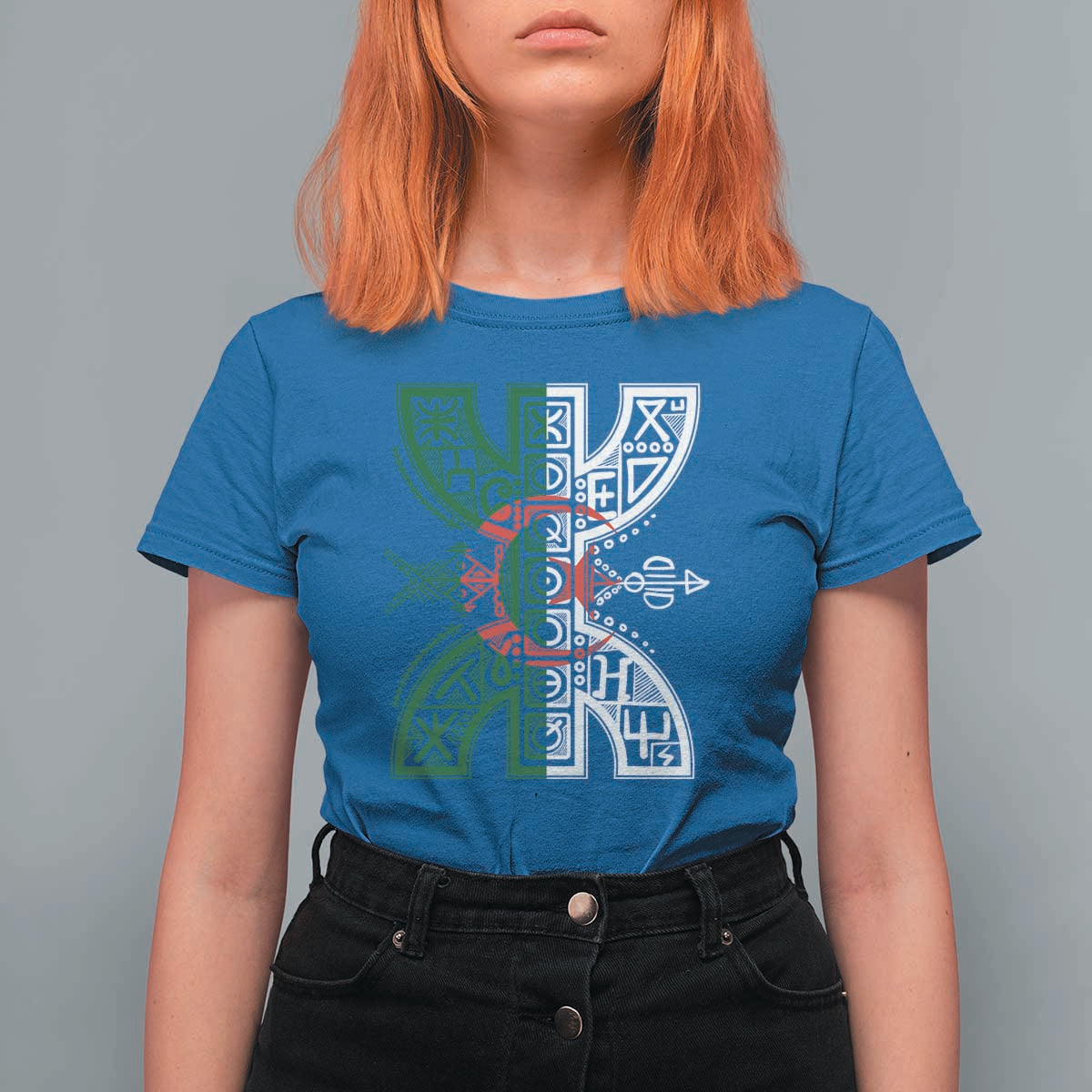 Algeria Amazigh Berber Yaz Symbol Algerian Flag Heritage Graphic T Shirt For Women Traditional North African Tribal Culture Art