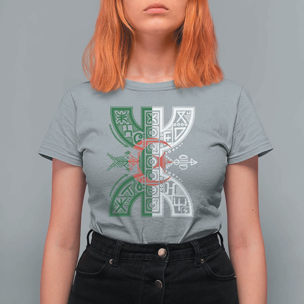 Algeria Amazigh Berber Yaz Symbol Algerian Flag Heritage Graphic T Shirt For Women Traditional North African Tribal Culture Art