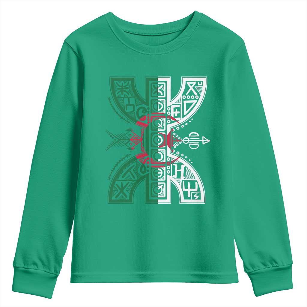 Algeria Amazigh Berber Yaz Symbol Algerian Flag Heritage Graphic Youth Sweatshirt Traditional North African Tribal Culture Art