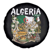 Algeria Algerian Culture and Landmarks Collage Graphic Spare Tire Cover Proud Fennec Fox Heritage and Arabic Calligraphy
