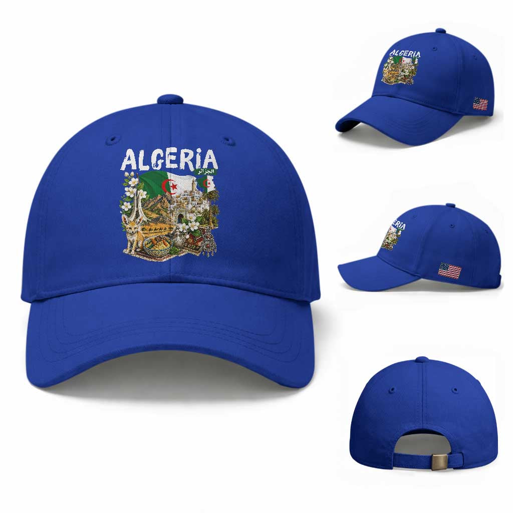 Algeria Algerian Culture and Landmarks Collage Graphic Baseball Cap Proud Fennec Fox Heritage and Arabic Calligraphy
