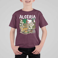 Algeria Algerian Culture and Landmarks Collage Graphic T Shirt For Kid Proud Fennec Fox Heritage and Arabic Calligraphy