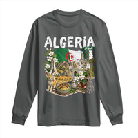 Algeria Algerian Culture and Landmarks Collage Graphic Long Sleeve Shirt Proud Fennec Fox Heritage and Arabic Calligraphy