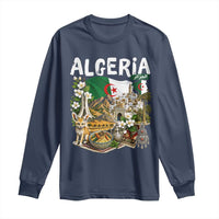 Algeria Algerian Culture and Landmarks Collage Graphic Long Sleeve Shirt Proud Fennec Fox Heritage and Arabic Calligraphy