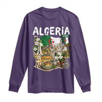 Algeria Algerian Culture and Landmarks Collage Graphic Long Sleeve Shirt Proud Fennec Fox Heritage and Arabic Calligraphy