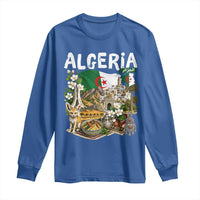 Algeria Algerian Culture and Landmarks Collage Graphic Long Sleeve Shirt Proud Fennec Fox Heritage and Arabic Calligraphy