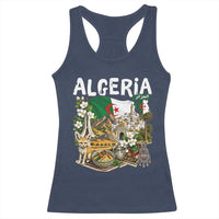 Algeria Algerian Culture and Landmarks Collage Graphic Racerback Tank Top Proud Fennec Fox Heritage and Arabic Calligraphy