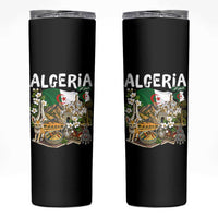 Algeria Algerian Culture and Landmarks Collage Graphic Skinny Tumbler Proud Fennec Fox Heritage and Arabic Calligraphy