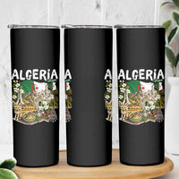 Algeria Algerian Culture and Landmarks Collage Graphic Skinny Tumbler Proud Fennec Fox Heritage and Arabic Calligraphy