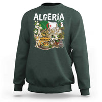 Algeria Algerian Culture and Landmarks Collage Graphic Sweatshirt Proud Fennec Fox Heritage and Arabic Calligraphy