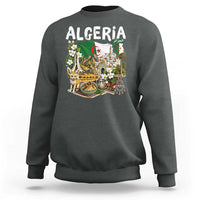 Algeria Algerian Culture and Landmarks Collage Graphic Sweatshirt Proud Fennec Fox Heritage and Arabic Calligraphy