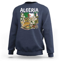 Algeria Algerian Culture and Landmarks Collage Graphic Sweatshirt Proud Fennec Fox Heritage and Arabic Calligraphy