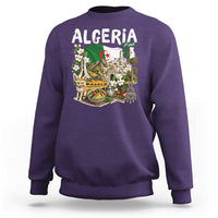 Algeria Algerian Culture and Landmarks Collage Graphic Sweatshirt Proud Fennec Fox Heritage and Arabic Calligraphy