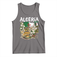 Algeria Algerian Culture and Landmarks Collage Graphic Tank Top Proud Fennec Fox Heritage and Arabic Calligraphy