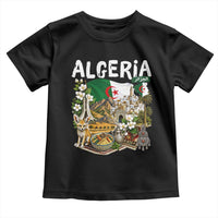 Algeria Algerian Culture and Landmarks Collage Graphic Toddler T Shirt Proud Fennec Fox Heritage and Arabic Calligraphy