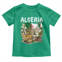 Algeria Algerian Culture and Landmarks Collage Graphic Toddler T Shirt Proud Fennec Fox Heritage and Arabic Calligraphy