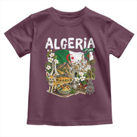 Algeria Algerian Culture and Landmarks Collage Graphic Toddler T Shirt Proud Fennec Fox Heritage and Arabic Calligraphy