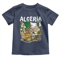 Algeria Algerian Culture and Landmarks Collage Graphic Toddler T Shirt Proud Fennec Fox Heritage and Arabic Calligraphy