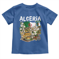 Algeria Algerian Culture and Landmarks Collage Graphic Toddler T Shirt Proud Fennec Fox Heritage and Arabic Calligraphy