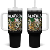 Algeria Algerian Culture and Landmarks Collage Graphic Tumbler With Handle Proud Fennec Fox Heritage and Arabic Calligraphy