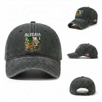 Algeria Algerian Culture and Landmarks Collage Graphic Washed Cotton Baseball Cap Proud Fennec Fox Heritage and Arabic Calligraphy