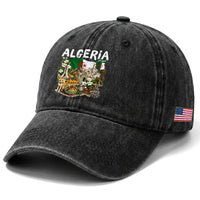 Algeria Algerian Culture and Landmarks Collage Graphic Washed Cotton Baseball Cap Proud Fennec Fox Heritage and Arabic Calligraphy