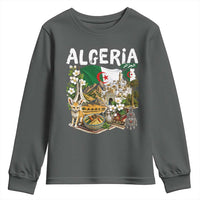 Algeria Algerian Culture and Landmarks Collage Graphic Youth Sweatshirt Proud Fennec Fox Heritage and Arabic Calligraphy