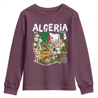 Algeria Algerian Culture and Landmarks Collage Graphic Youth Sweatshirt Proud Fennec Fox Heritage and Arabic Calligraphy
