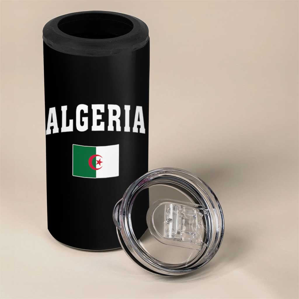 Classic Algeria Varsity Athletic Style 4 in 1 Can Cooler Tumbler Proud Patriotic Algerian Flag