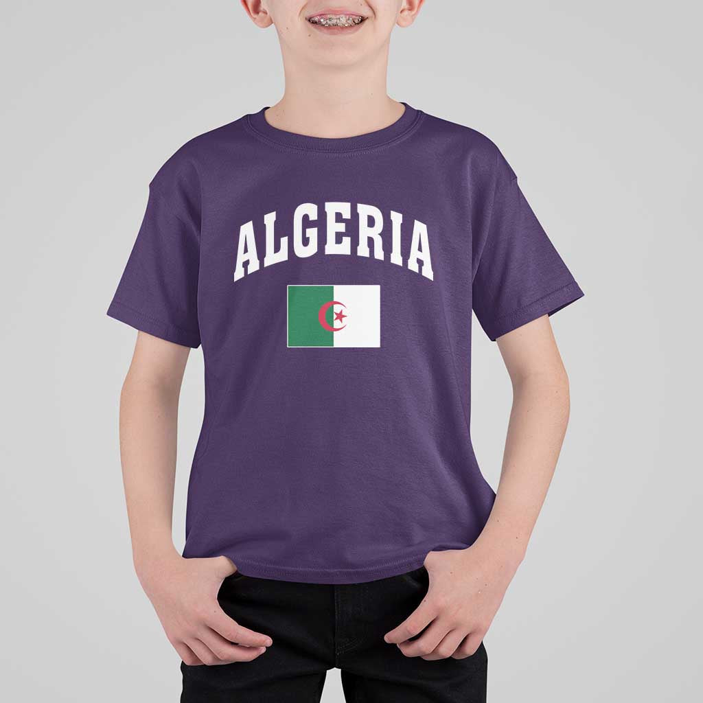 Classic Algeria Varsity Athletic Style T Shirt For Kid Proud Patriotic Algerian Flag